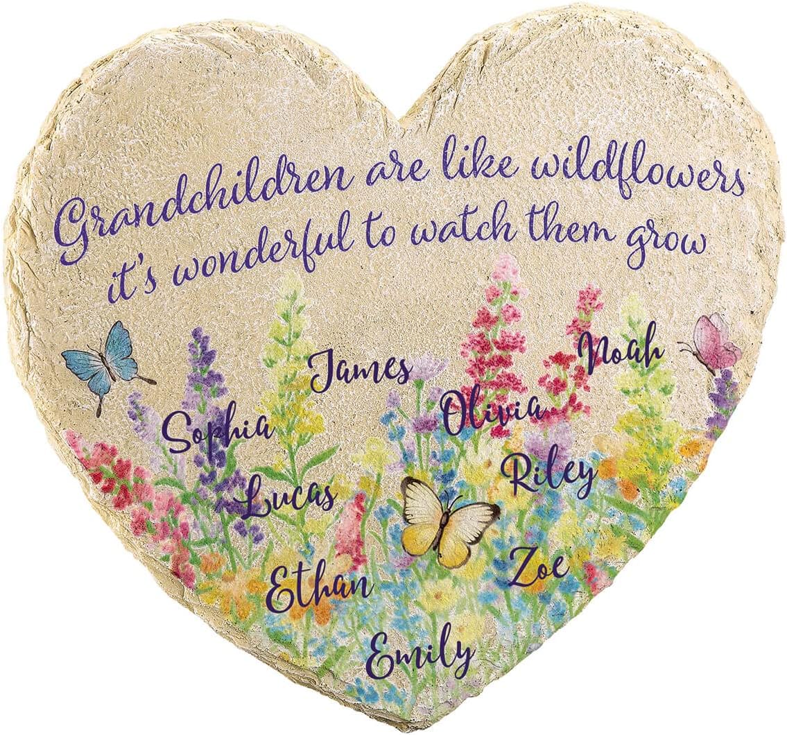 Fox Valley Traders Custom Grandchildren Wildflowers Garden Stone, 100% Resin, Outdoor Décor - Measures 10" x 9 1/2", 1 Name