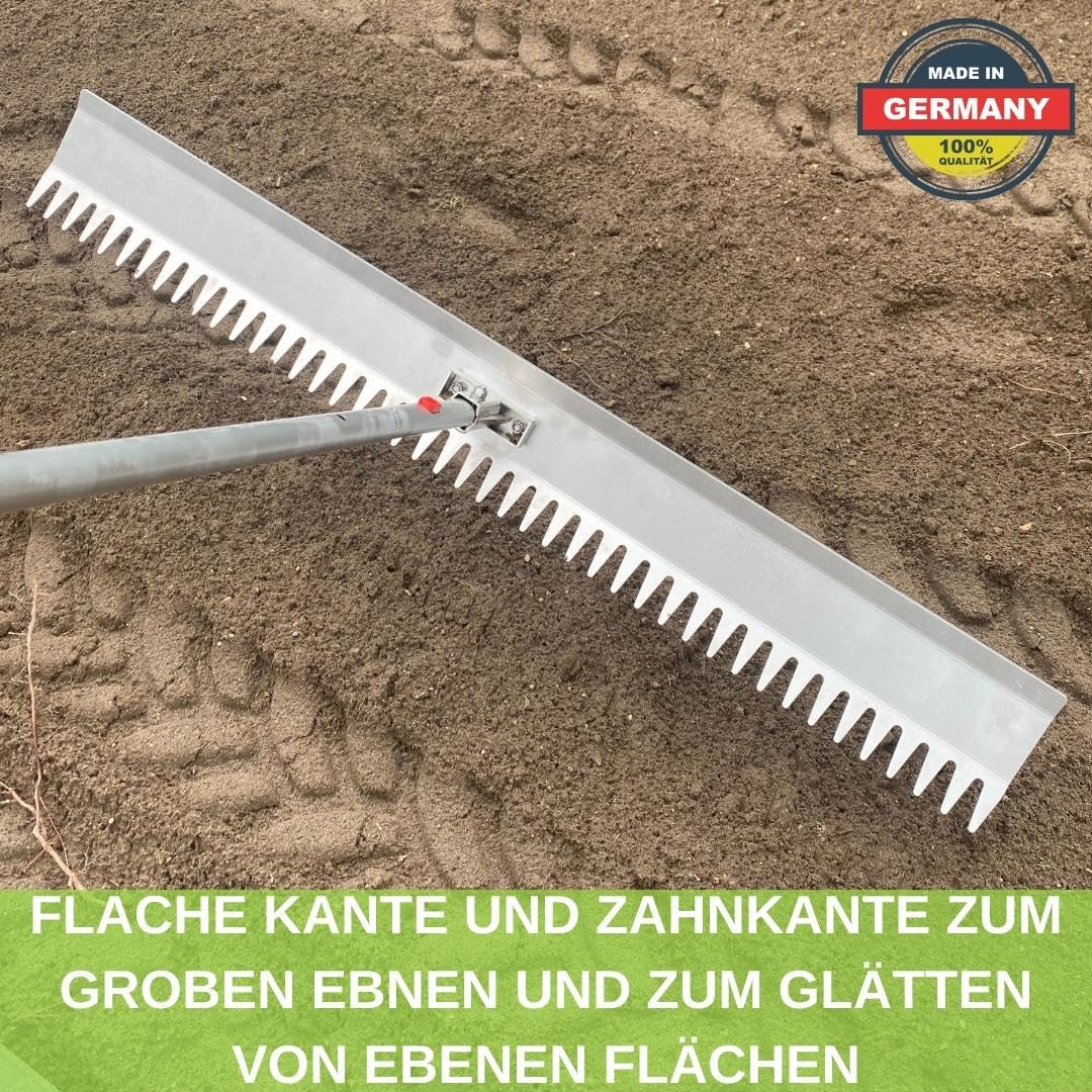 RISISANI® Rechen | Breite 116 cm | 100% Made in Germany | Ohne Stiel mit optionalem Adapter für Gardena Stiele | Landschaftsrechen Planierrechen Rasen Rakel