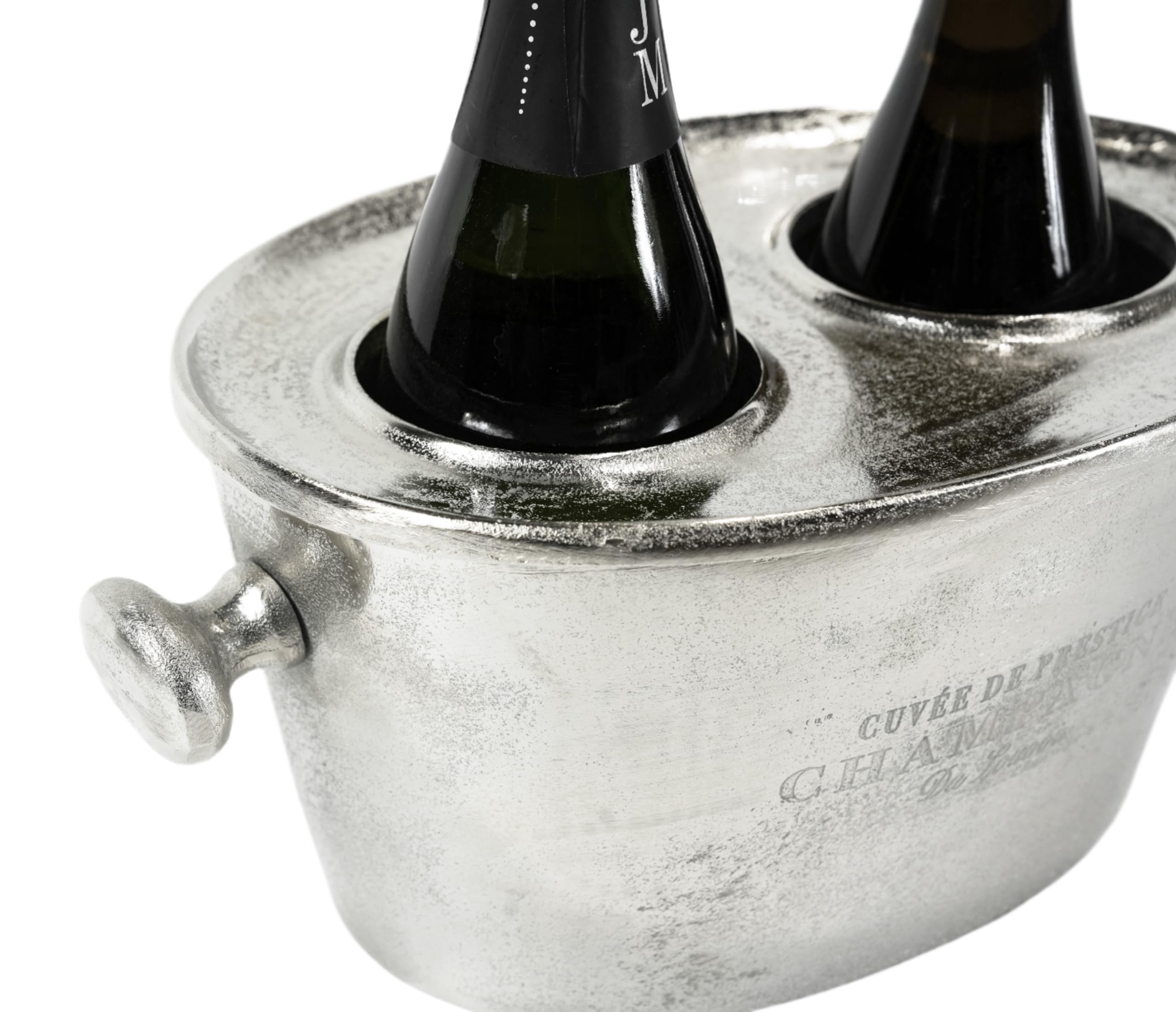 Flaschenkühler für 2 Flaschen, Weinkühler, Sektkühler, Getränkekühler aus Metall, Aluminium, Silber, Party - Kühler für Sekt und Wein - XXL 31 cm