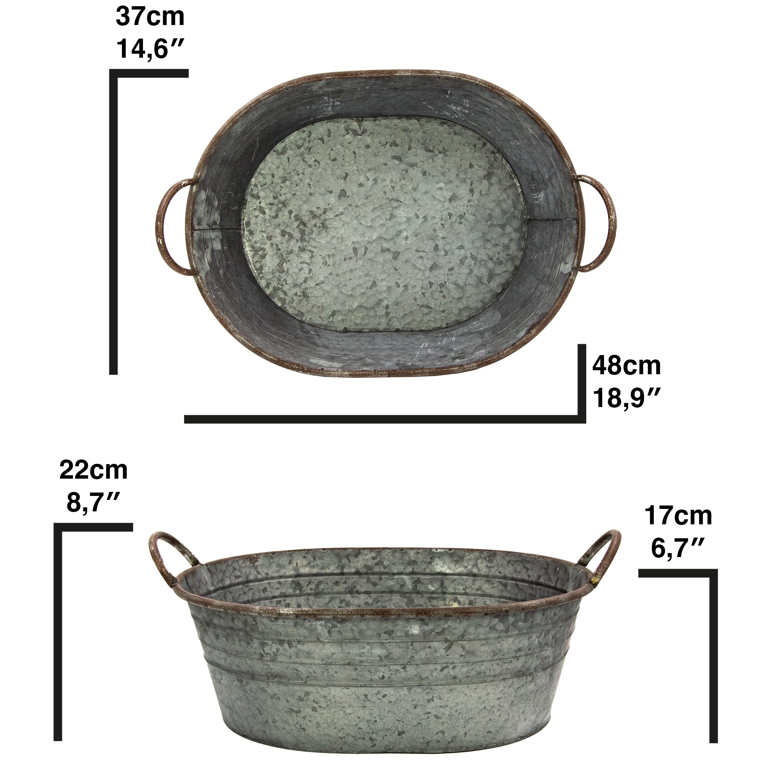 Ocynkowana wanna – miska do sadzenia roślin – dekoracja ogrodowa na zewnątrz – wanna wodna, mini staw, dekoracja na balkon (48 cm)
