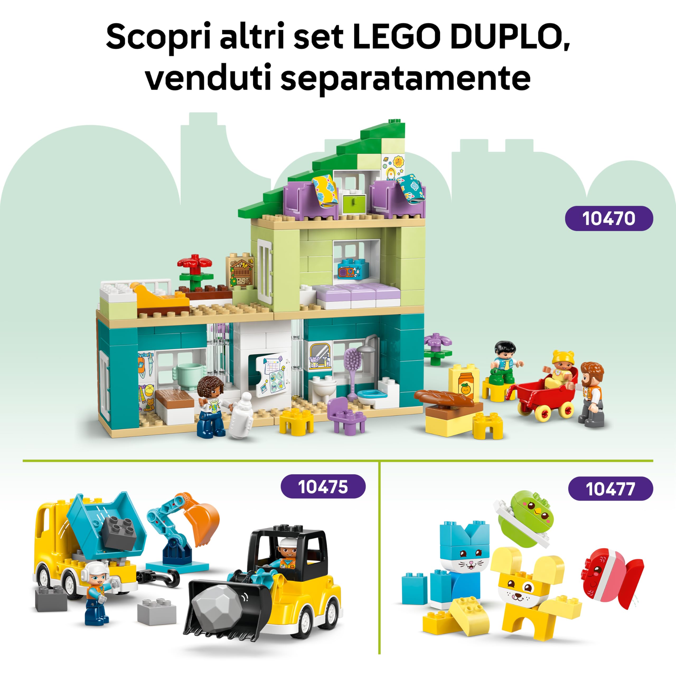 LEGO DUPLO Cantiere e Veicoli 3 in 1 - Gioco Didattico per lo Sviluppo della Motricità Fine - Include Camion Giocattolo, Gru e Escavatori - Regalo di Compleanno per Bambini e Bambine da 3 Anni - 10476