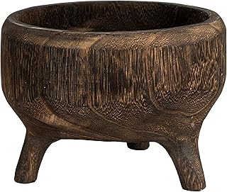 Creative Co-Op Rustic Paulownia Footed Wood Bowl, Charred Brown