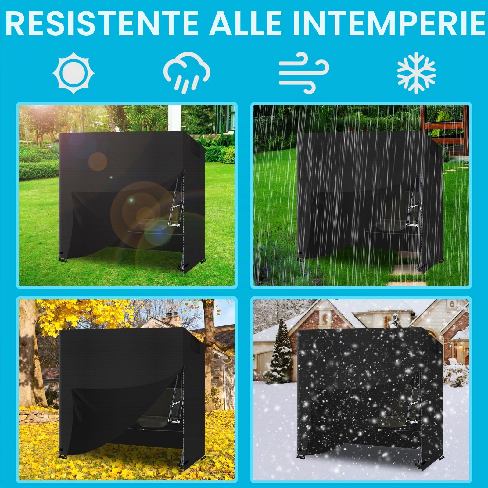 Telo Copri Altalena Esterno, tessuto Oxford 600D impermeabile Copertura Altalena 4 Posti, Telo Protettivo per Dondolo da Giardino anti-UV, Resistente allo strappo, con custodia (220*150*170cm)