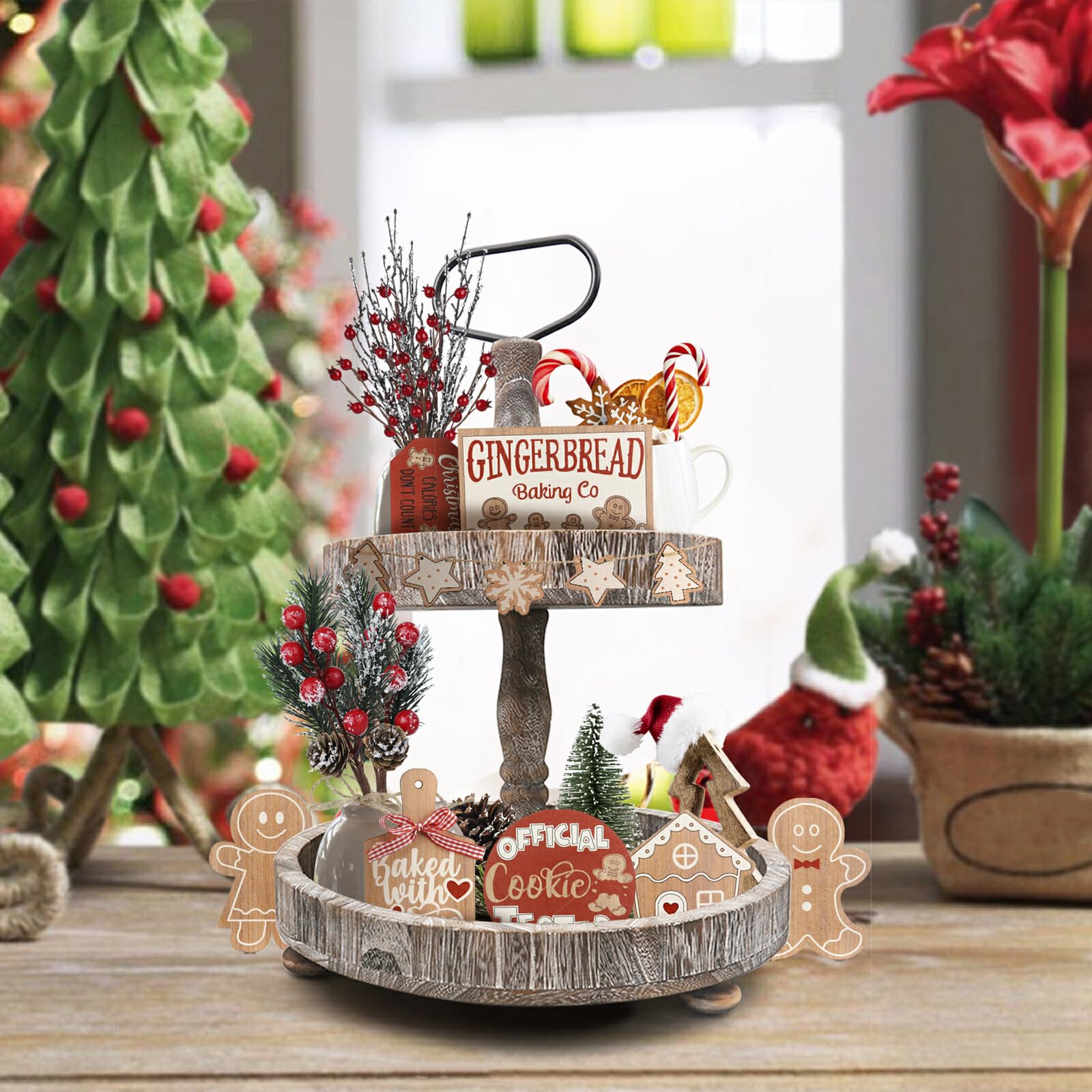 Assiettes de père noël peintes à la main, ensemble de dîner, cadeau de noël, plat de Dolomite en relief, grand plateau de service de gâteaux aux bonbons  15