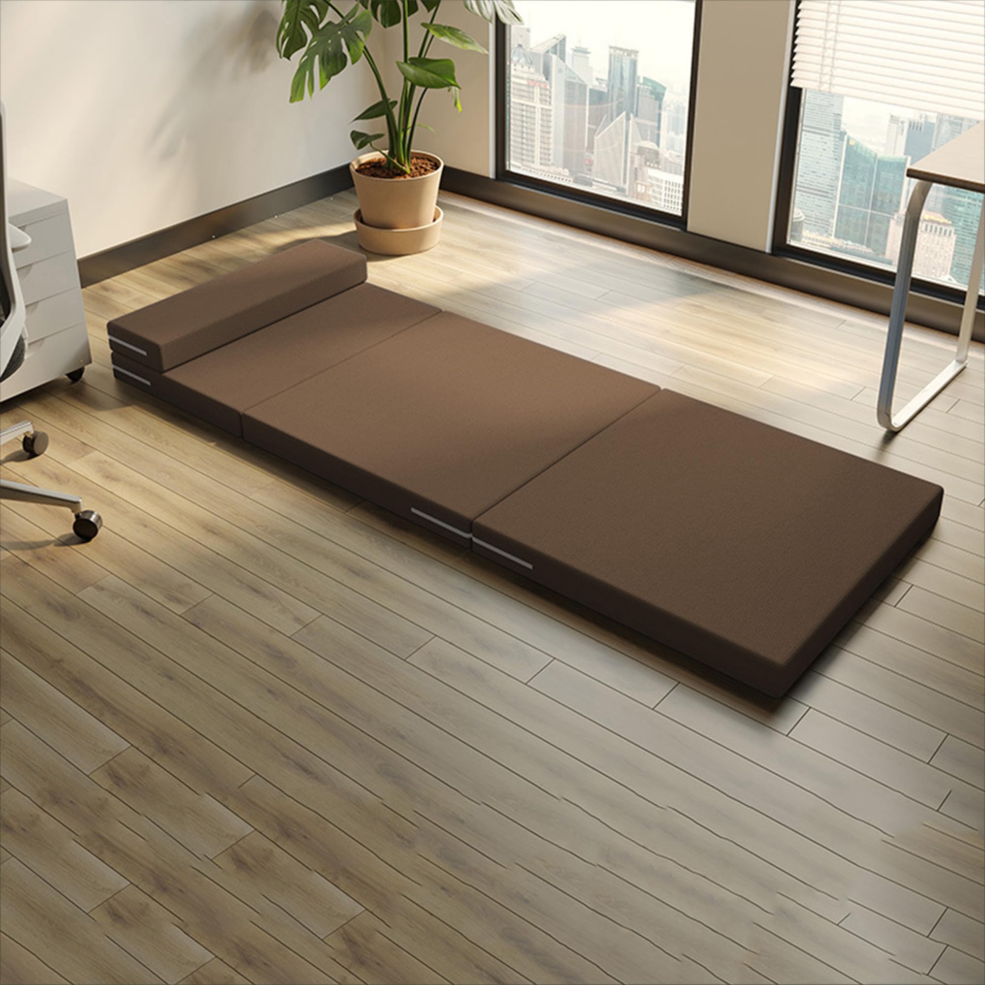 Tapis de sol pliable avec housse amovible pour salon, chambre à coucher, soirée pyjama, tatami pliable avec housse amovible, matelas portable (180 x 60 x 5 cm, marron)