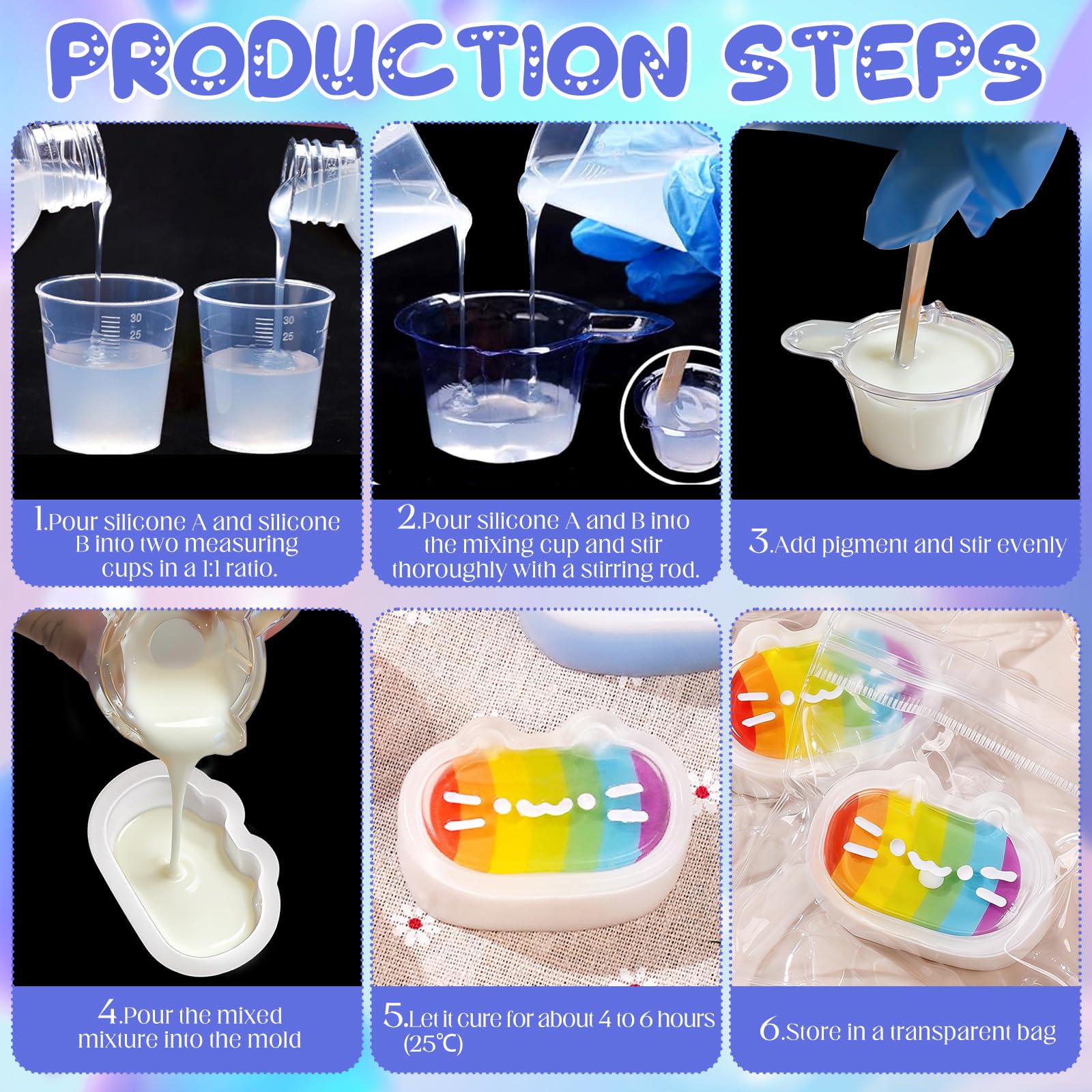 Kit de fabrication à squishy - 500 ml - En silicone liquide - Rapport 1:1 - Cadeau créatif avec forme, gant, verre doseur, bâtonnets en bois B