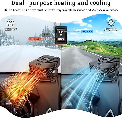 Miniatura 2 de LARDERGO Calentador de automóvil, descongelador portátil 2 en 1 de 12 V 200 W con rotación de 360, derretir rápidamente la escarcha y limpiar la