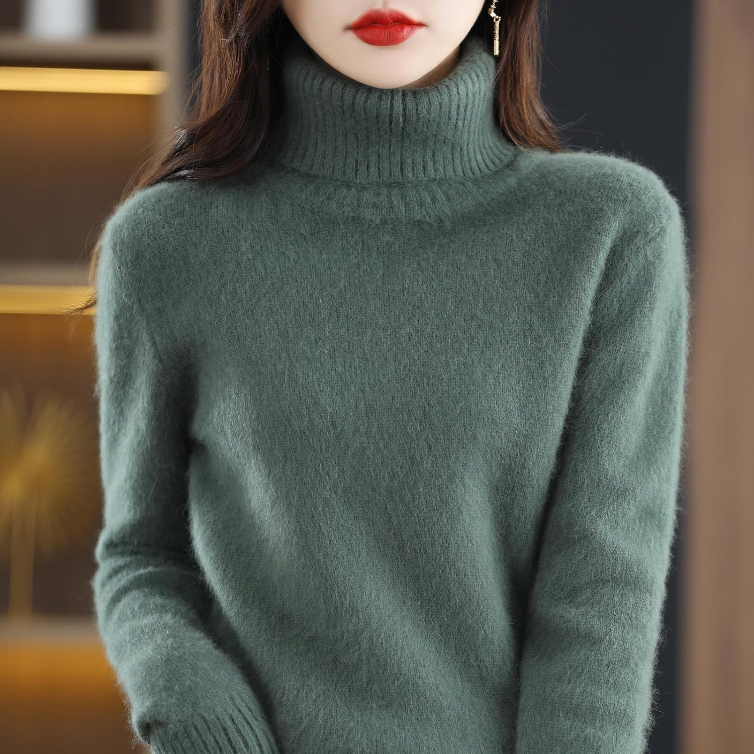 Women's Cashmere Long Sleeve Sweater 2025 Fall Winter Knit Turtleneck Pullover Warm Soft 100% Mink Wool Sweate - Image 6
