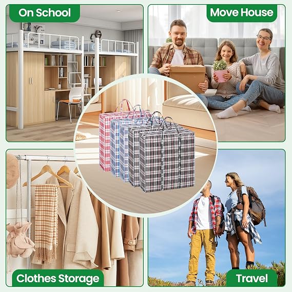 Rainberg 5 PACK JUMBO Storage Bags, 80 x 60cm Strong and Durable Holds up to 35kg, Reusable Laundry Bags with Double Zips, Ideal for Laundry, Moving House, Clothing & Wardrobe Storage