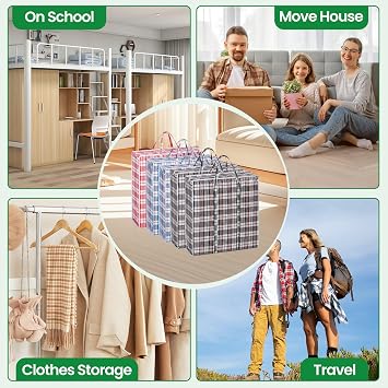 Rainberg 5 PACK JUMBO Storage Bags, 80 x 60cm Strong and Durable Holds up to 35kg, Reusable Laundry Bags with Double Zips, Ideal for Laundry, Moving House, Clothing & Wardrobe Storage