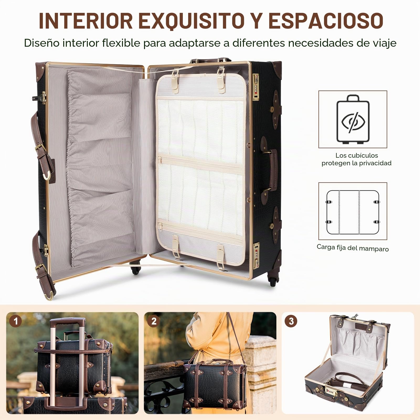 Urecity Maleta Vintage con ruedas Trolley Maleta de viaje Ligera Retro Maleta de cabina de 2 piezas con equipaje pequeño de 12 pulgadas, S(12")+M(20"), Vintage
