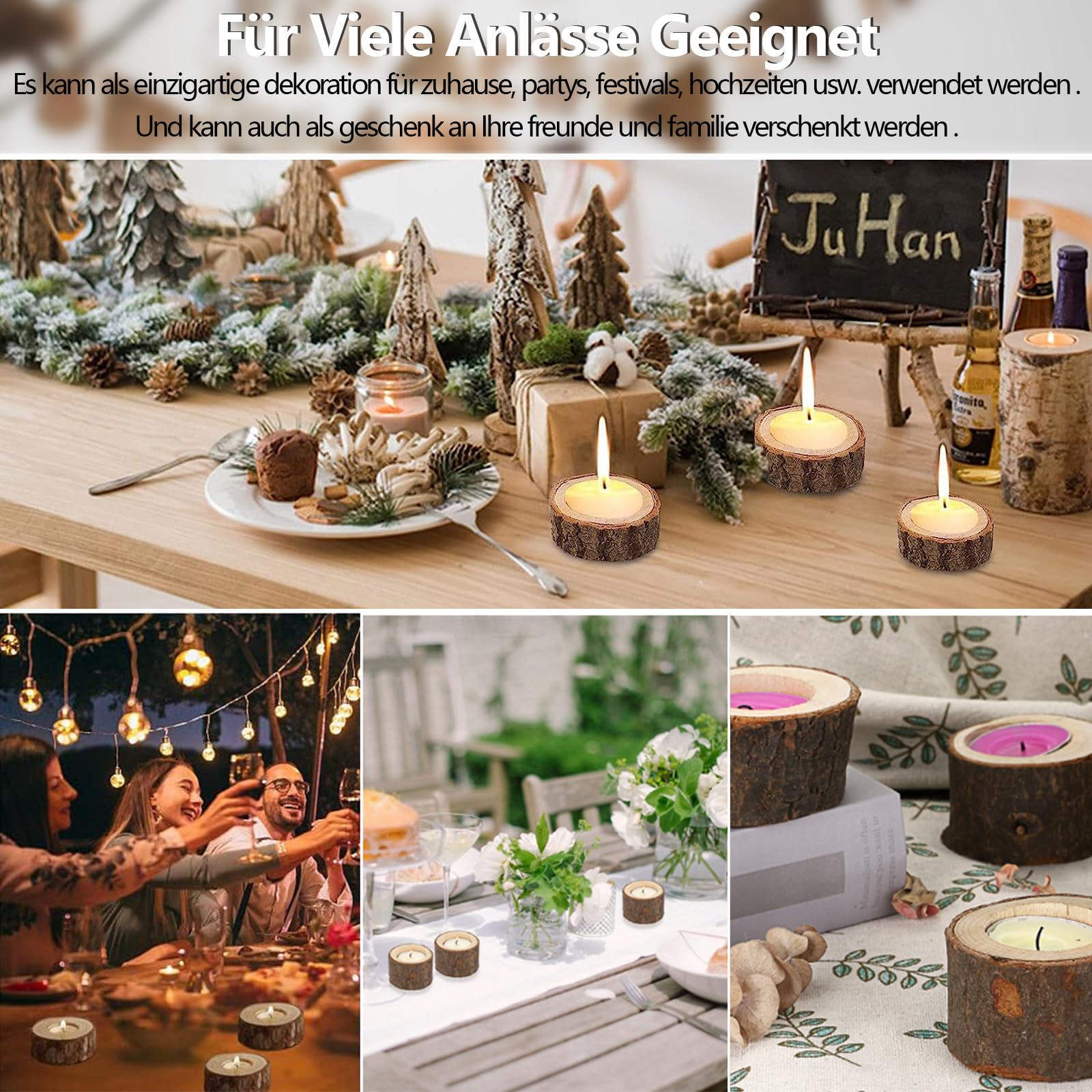 Portacandelitas Madera, 12 Piezas de Portavelas de Madera, Portavelas Redondo de Madera, Candelabro de Madera Personalizado, para Bodas, Cumpleaños, Fiestas, Adorno