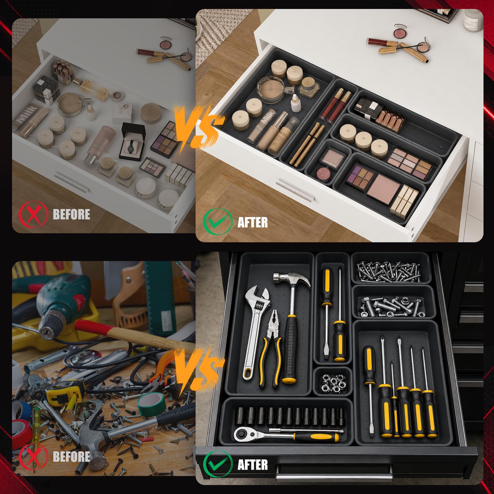 Organisateur de Rangement Tiroir Visserie Atelier 69 Pièces | Rangement des Outils, Drawer Organizer pour Bureau, Salle de Bain, Coiffeuse de Maquillage, Atelier Garage