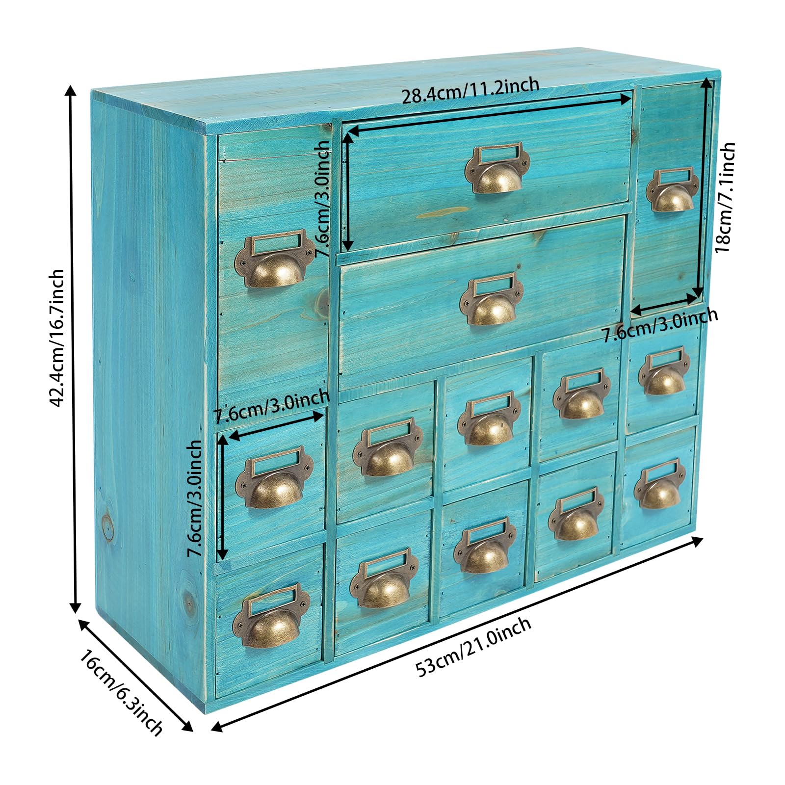 Mini Kommode mit 14 Schubladen, Vintage Schubladenbox Holz Schreibtisch Organizer Desktop Storage Cabinet für Zuhause Büro