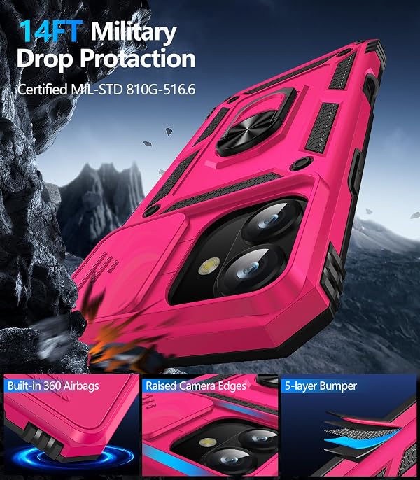 Taisairu for iPhone 17 Case with Screen Protector & Slide Camera Lens Cover, Built-in 360°Rotate Ring Stand Shockproof Protective Phone Case for iPhone 17 Phone Case (Hot Pink) by Taisairu - Used condition - Image 3