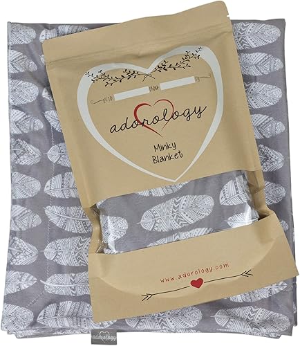 Miniatura 2 de Manta Minky para guardería, diseño de plumas grises y blancas, ideal para cualquier mamá, manta para niños pequeños