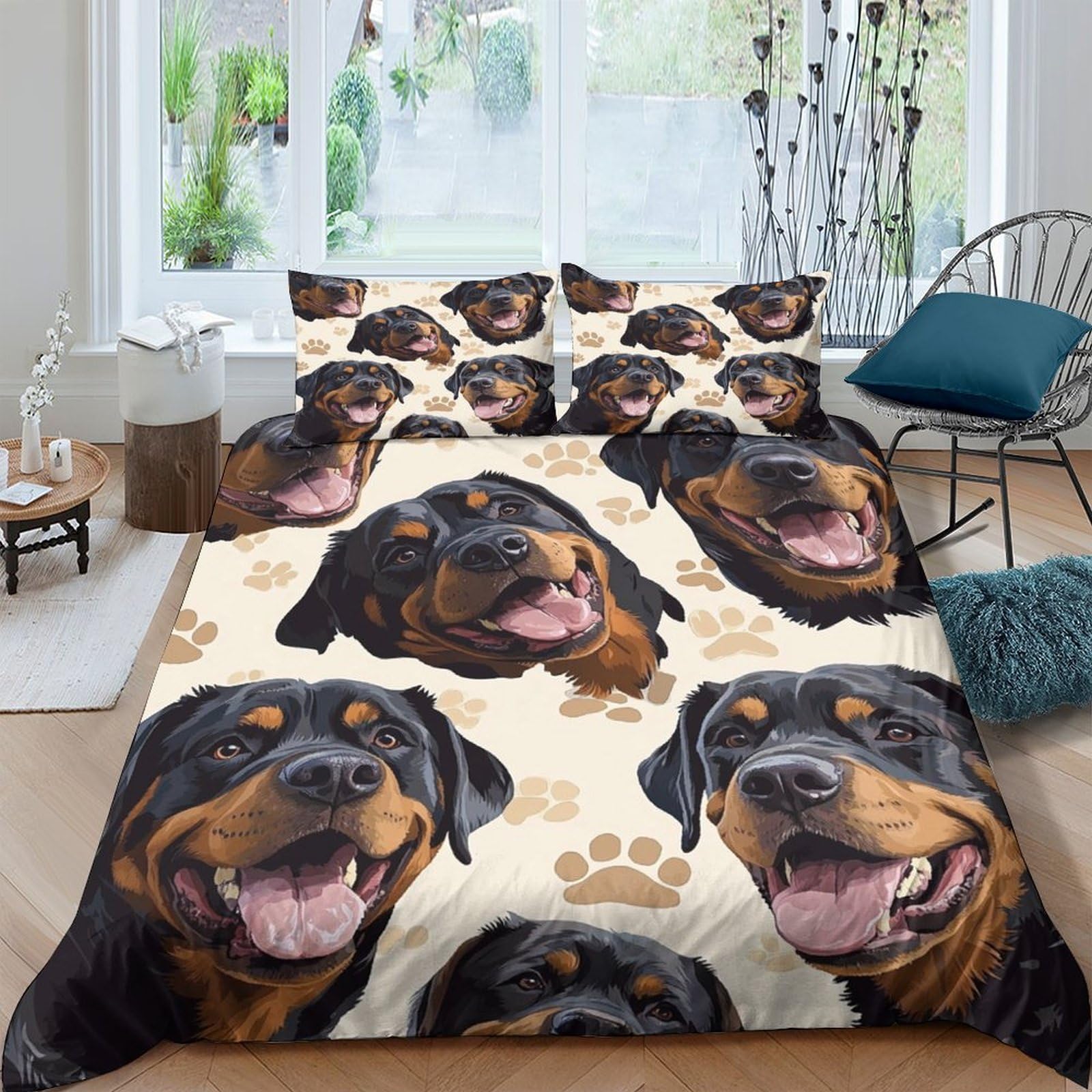 Ctjqhvkz Style-8 3D Printed Rottweiler Dog Pattern Fitted Sheet Microfiber Soft Breathable Paw Bed Cover For Bedroom Dorm Mattress Protection Single（135X200cm）