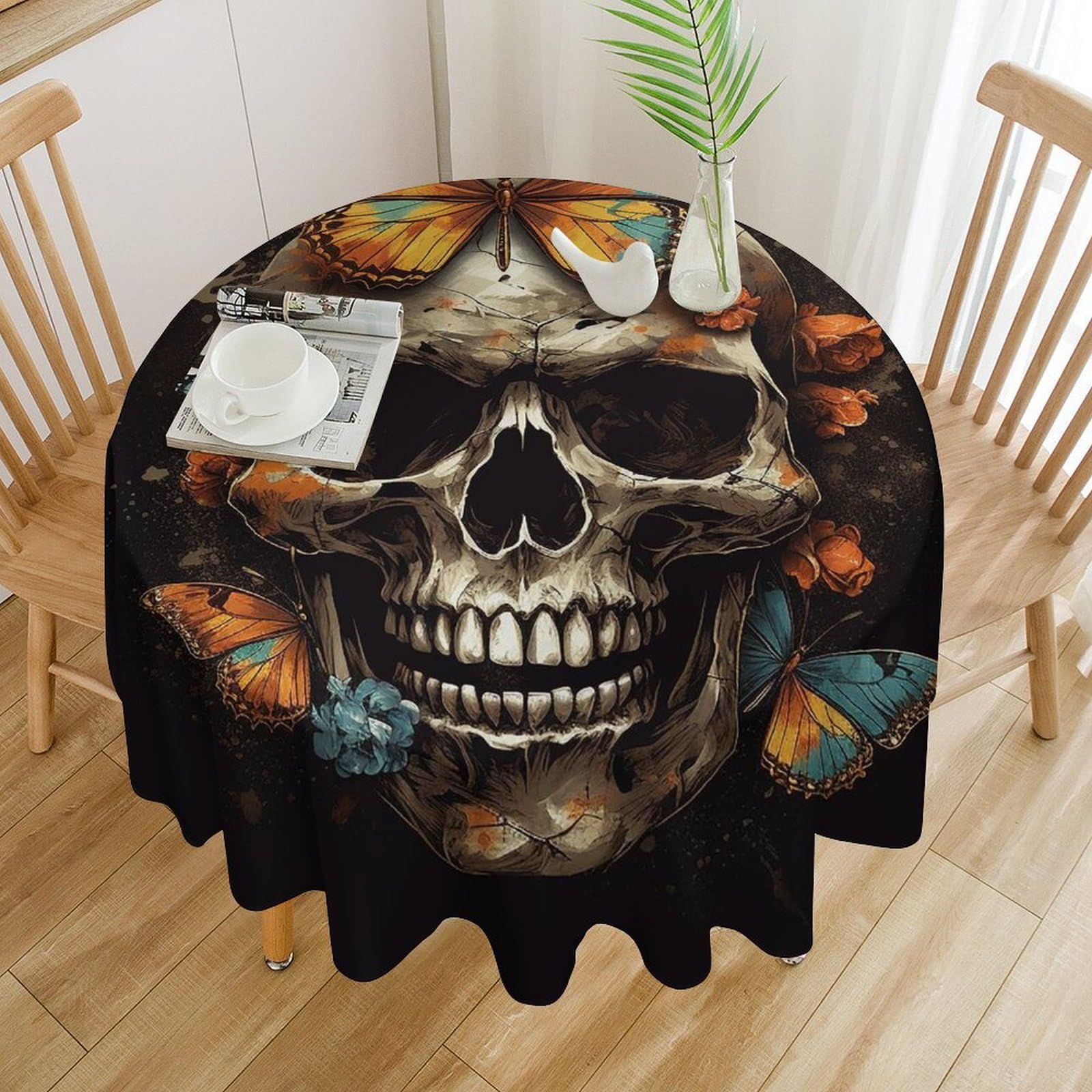 Nappe de table ronde imperméable résistante huile motif crâne