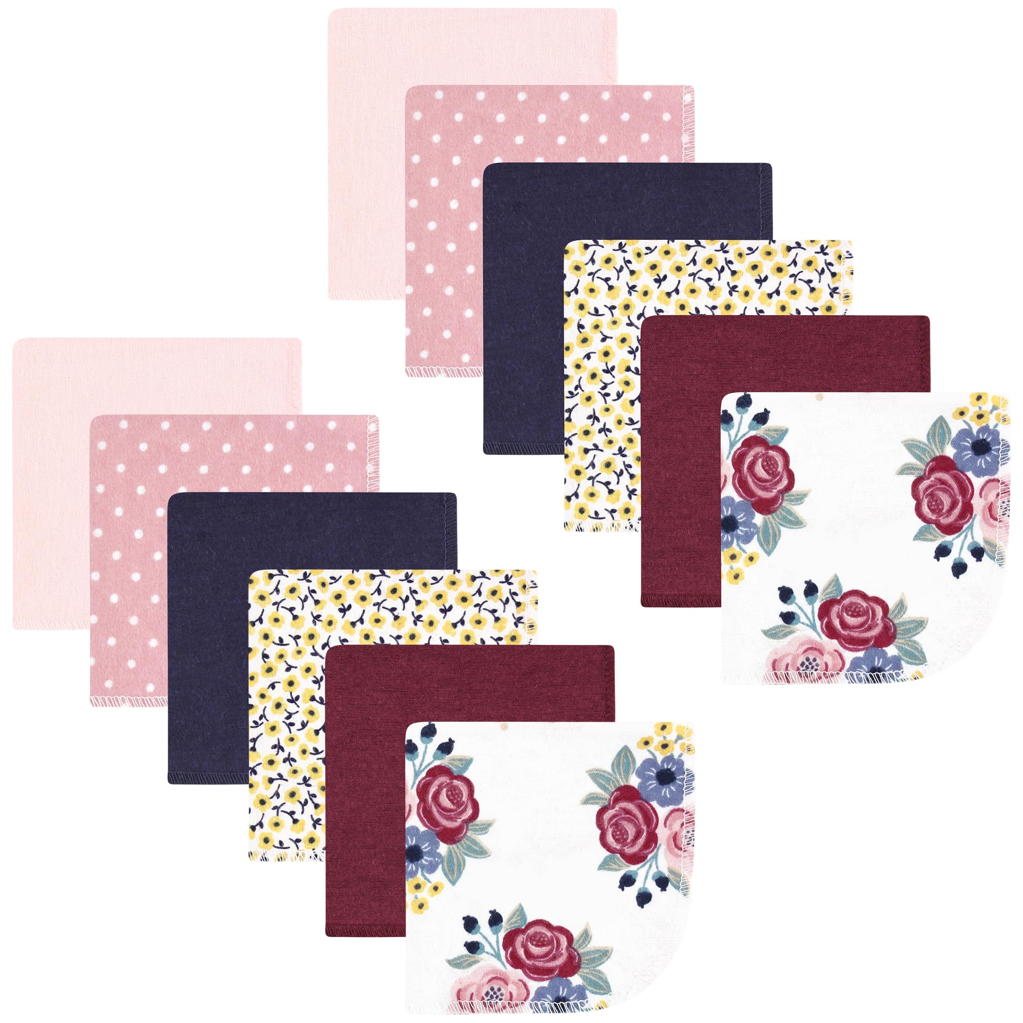 Hudson Baby Unisex Baby Flannel Cotton Poly Washcloths, Blush Navy Floral 12Pk, One Size