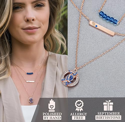 Miniatura 4 de Delicados collares del zodiaco en capas para mujer chapado en oro rosa de 18 quilates collar multicapa con colgante en Y horóscopos de cristales de