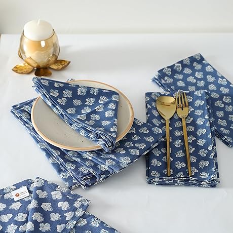 Block Printed Indigo Blue Cotton Cloth Napkins
