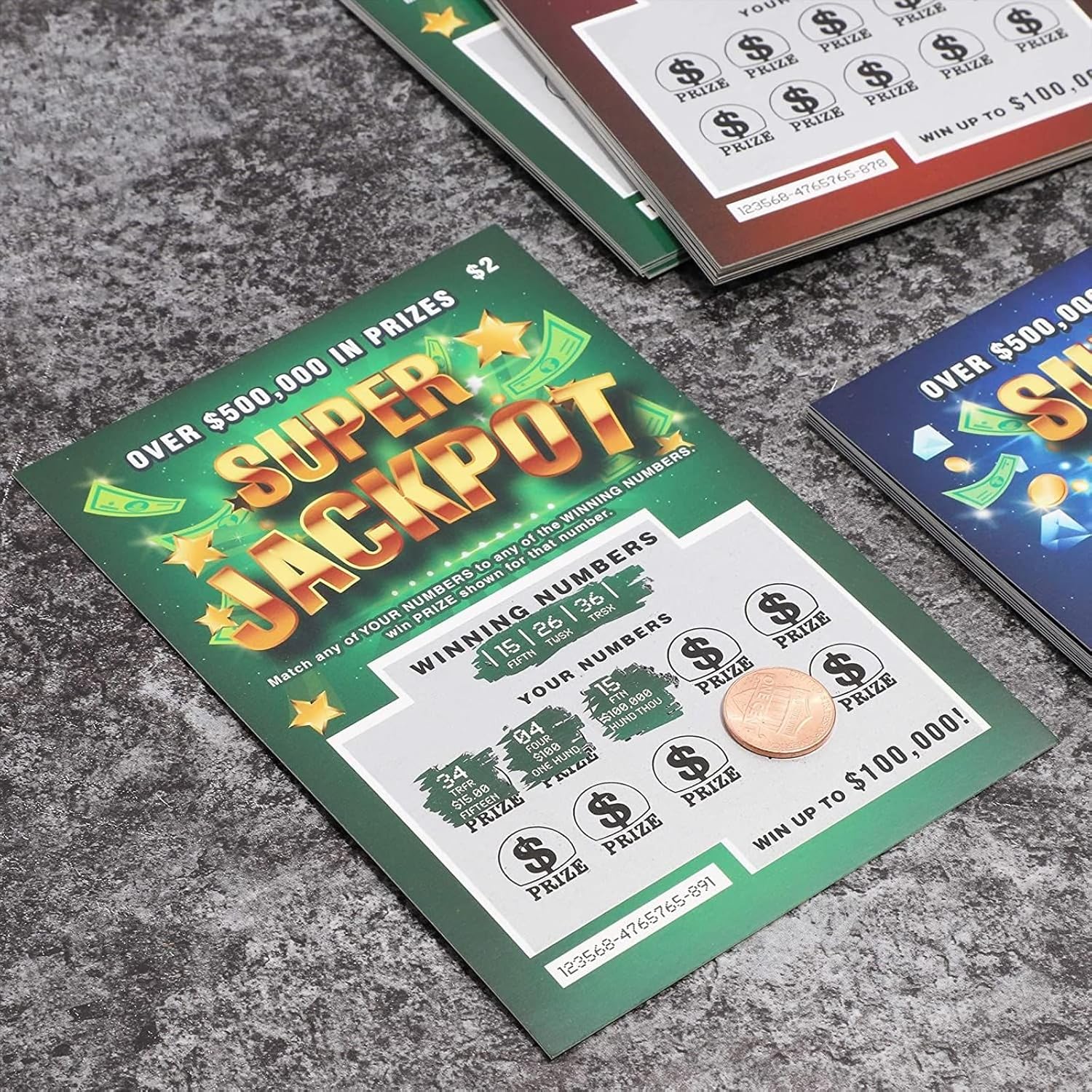 30 Pack Fake Scratch Off Lottery Tickets, Gag Prank Winning Lotto Ticket Cards (3 Designs)
