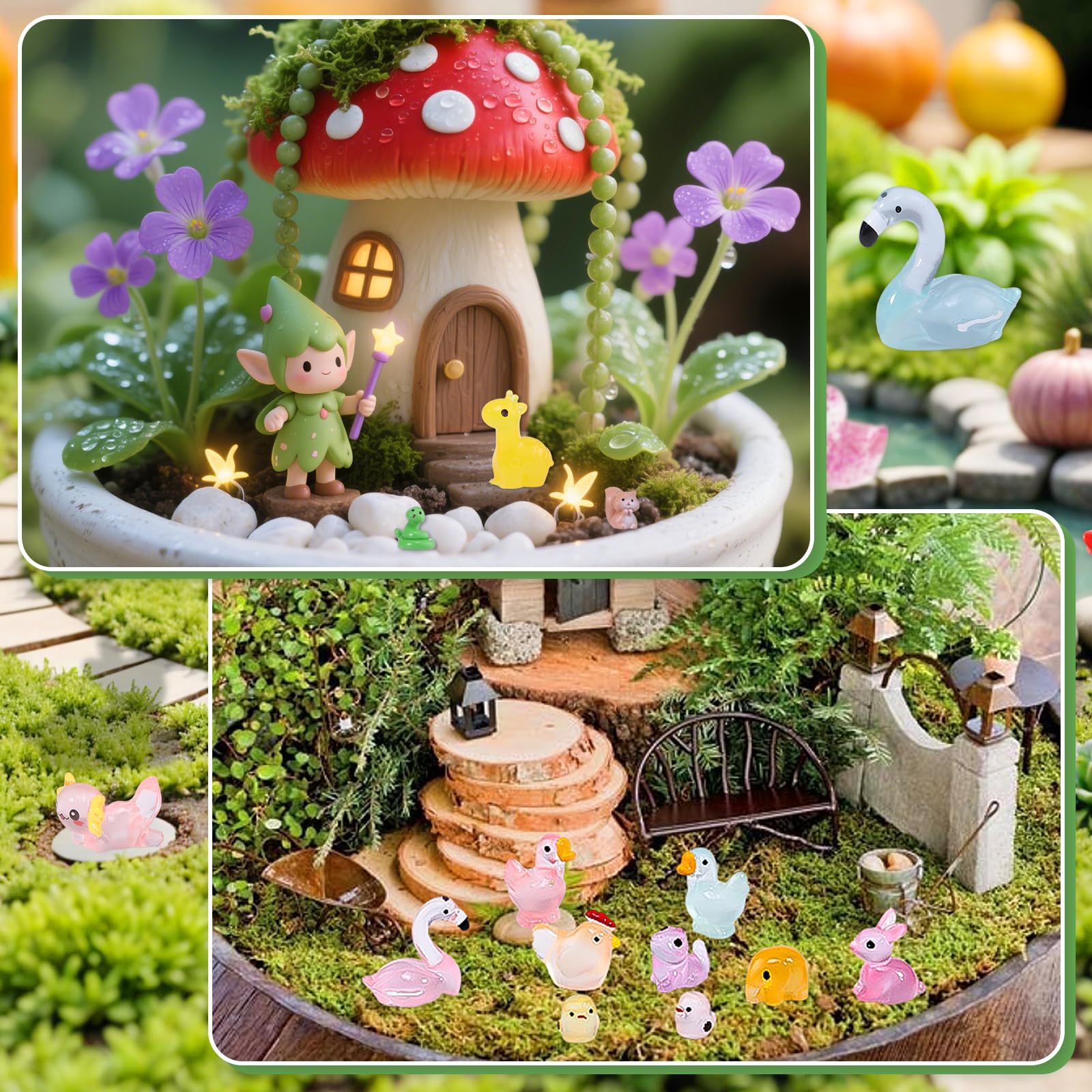 XOYTN Lot De 130 Mini Animaux Lumineux En Résine - 19 Styles Phosphorescents, Pour Jardin, Aquarium, Micro-paysage, DIY (canards, Lapins, Dinosaures...)
