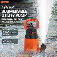 Vista 2 de Cleartide Bomba de sumidero sumergible, bomba de agua utilitaria de 1/4 HP para drenaje de piscinas, jacuzzi, sótano, motor 100% de cobre, bomba