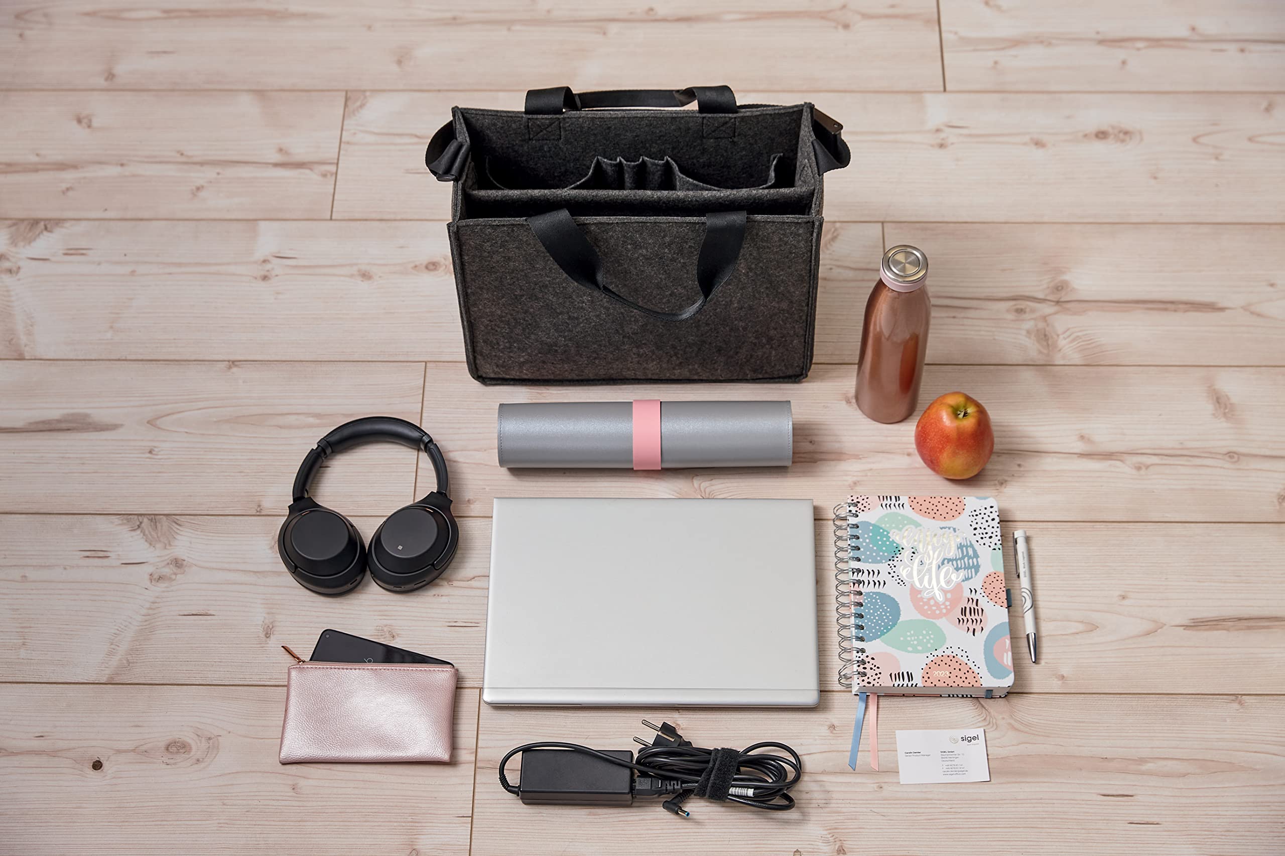 Sigel Desk Sharing Bag Classic dunkelgrau Medium Laptop bis 15,4 Zoll | BA410, Organizer für mobiles Arbeiten, absolut sicherer Stand, synthetischer Filz, 36 x 15 x 28 cm