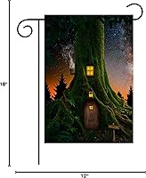 Vista 45 de Paisaje de fantasía con piedras, lámparas, flores, árboles, luna y mariposas, bandera de jardín de 12 x 18 pulgadas, pequeña vertical de doble cara