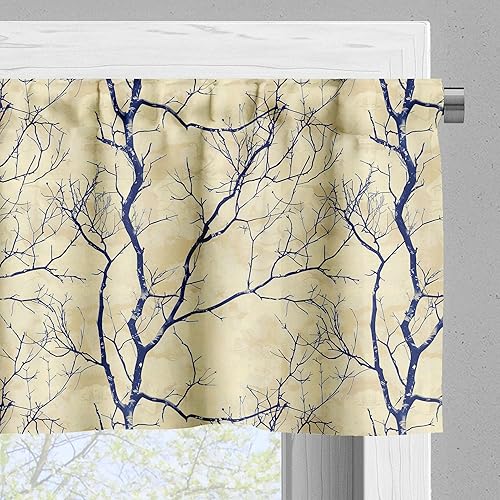 Miniatura 4 de Ambesonne Juego de 3 cenefas botánicas y cortinas de nivel, ramas sin hojas con temática de árbol de otoño solitario sobre fondo beige sombrío,