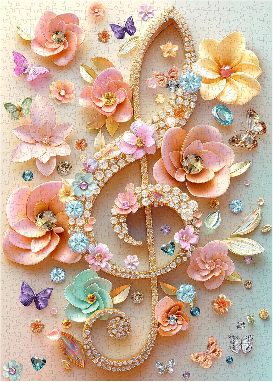 Diamond Note Puzzles for Adults 1000 Pieces, Larkipuzz Impossible Floral Butterfly Jigsaw Puzzle Crystal Flower, Difficult Unique Wildflower Music Art Theme as Home Decor
