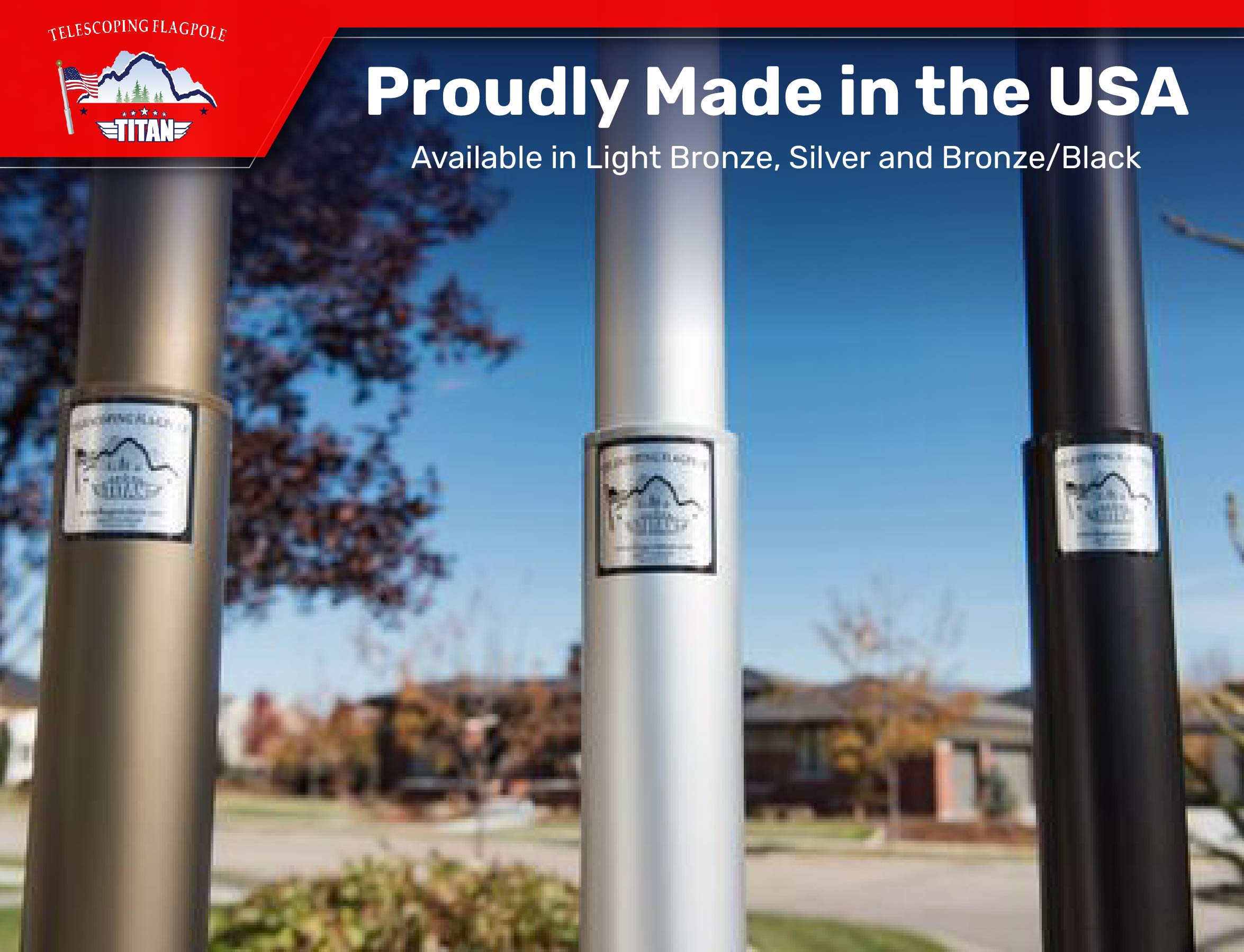 Titan Telescoping Flag Poles, 25ft Silver American Made Heavy Duty