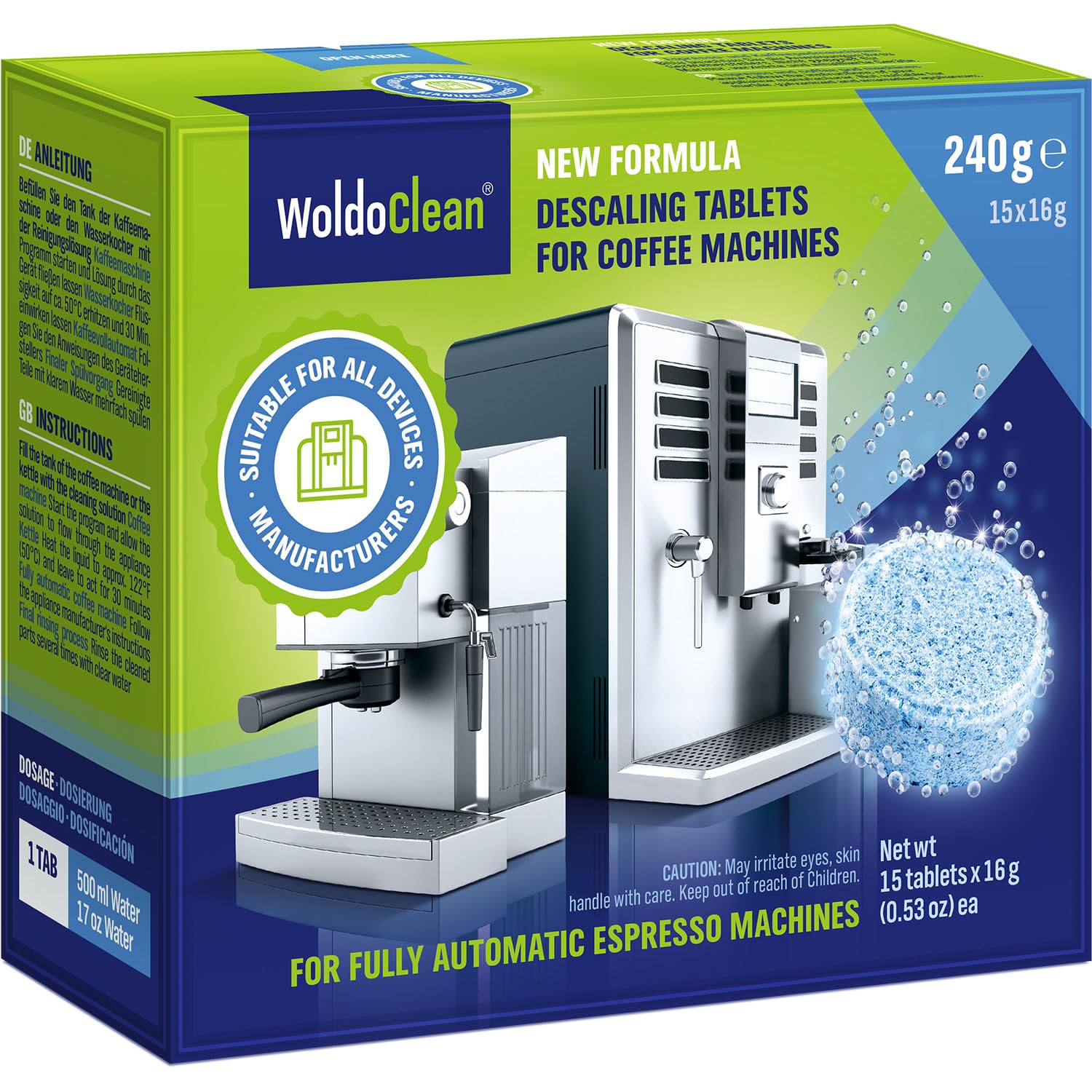 WoldoClean Coffee Machine Cleaner and descaling tablets for 15 uses – compatible with Nespresso, Keurig, Ninja, Delonghi, Miele and Coffee Maker Pot