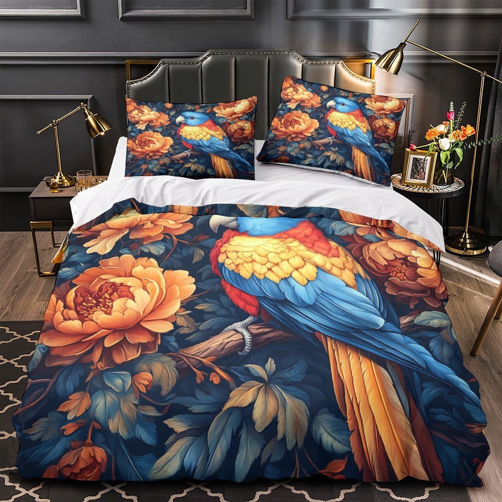 Housse de couette perroquet coloré 3D drap de couette microfibre 260x220 taies