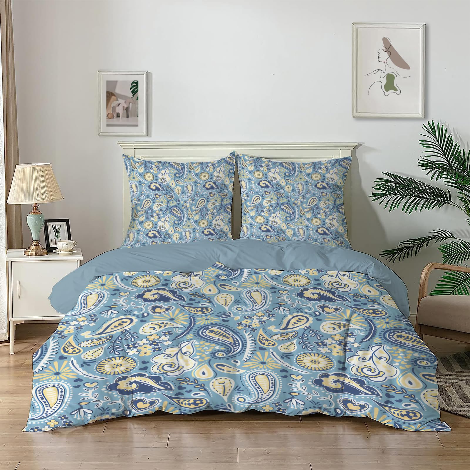 Dyausi Blue Single Duvet Cover Set Floral Pattern Printed Reversible Lightweight Bedding Sets For Aldult Ultra Soft Microfiber Bedding Bed Set With Zipper Closure & 2 Pillowcases