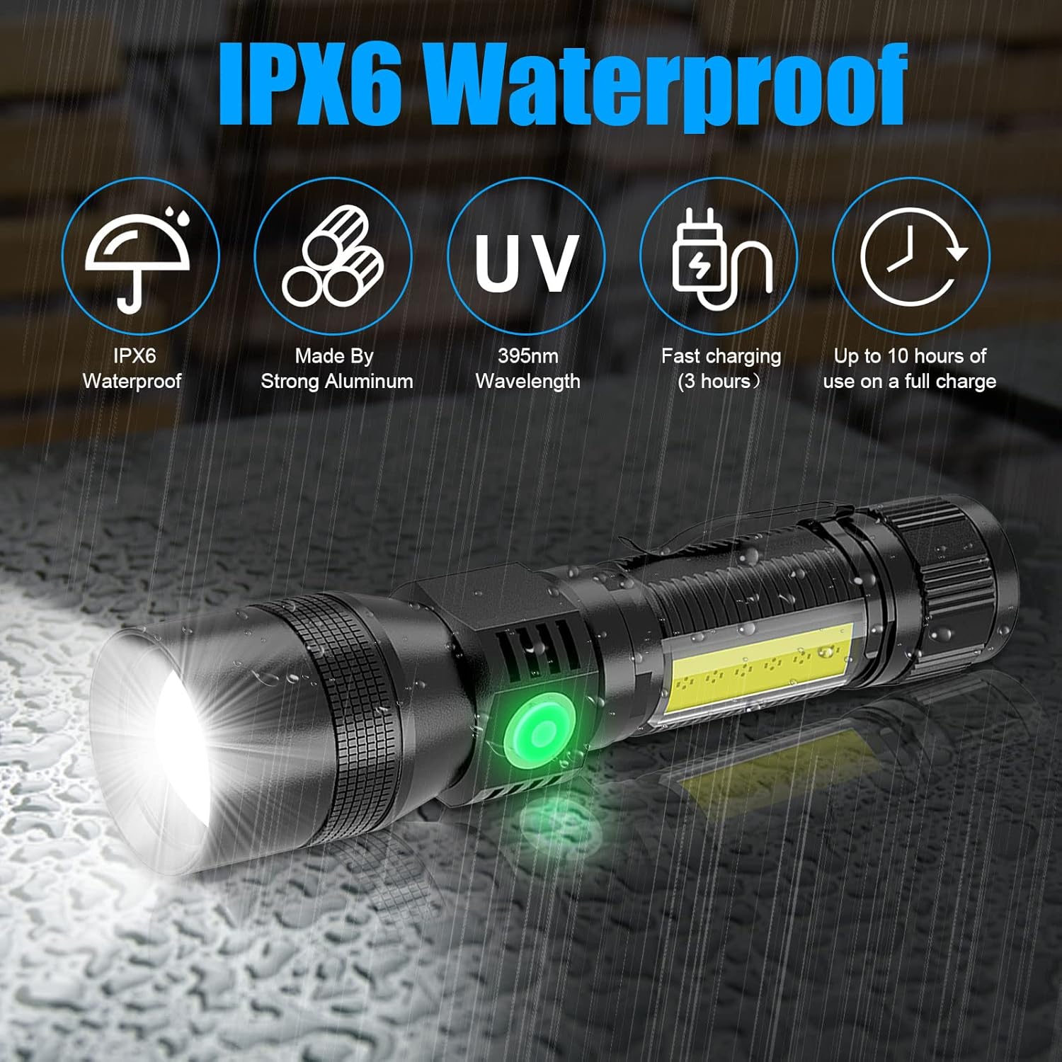 Rechargeable UV Flashlight, 3 in 1 UV LED Tactical Flashlight, Magnetic LED Flashlight with Pocket Clip, 7 Modes, Zoomable, Black 016-2Pack 016-2 016-2