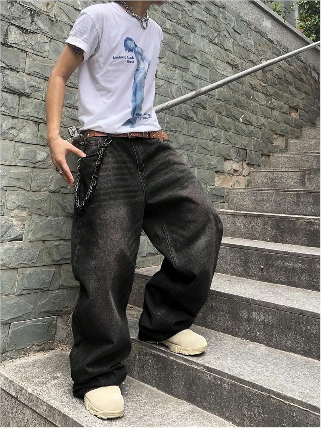 SHENHE Men's Wide Leg Jeans Vintage Baggy Jeans Casual Loose Fit Denim Pants with Pockets - Image 6