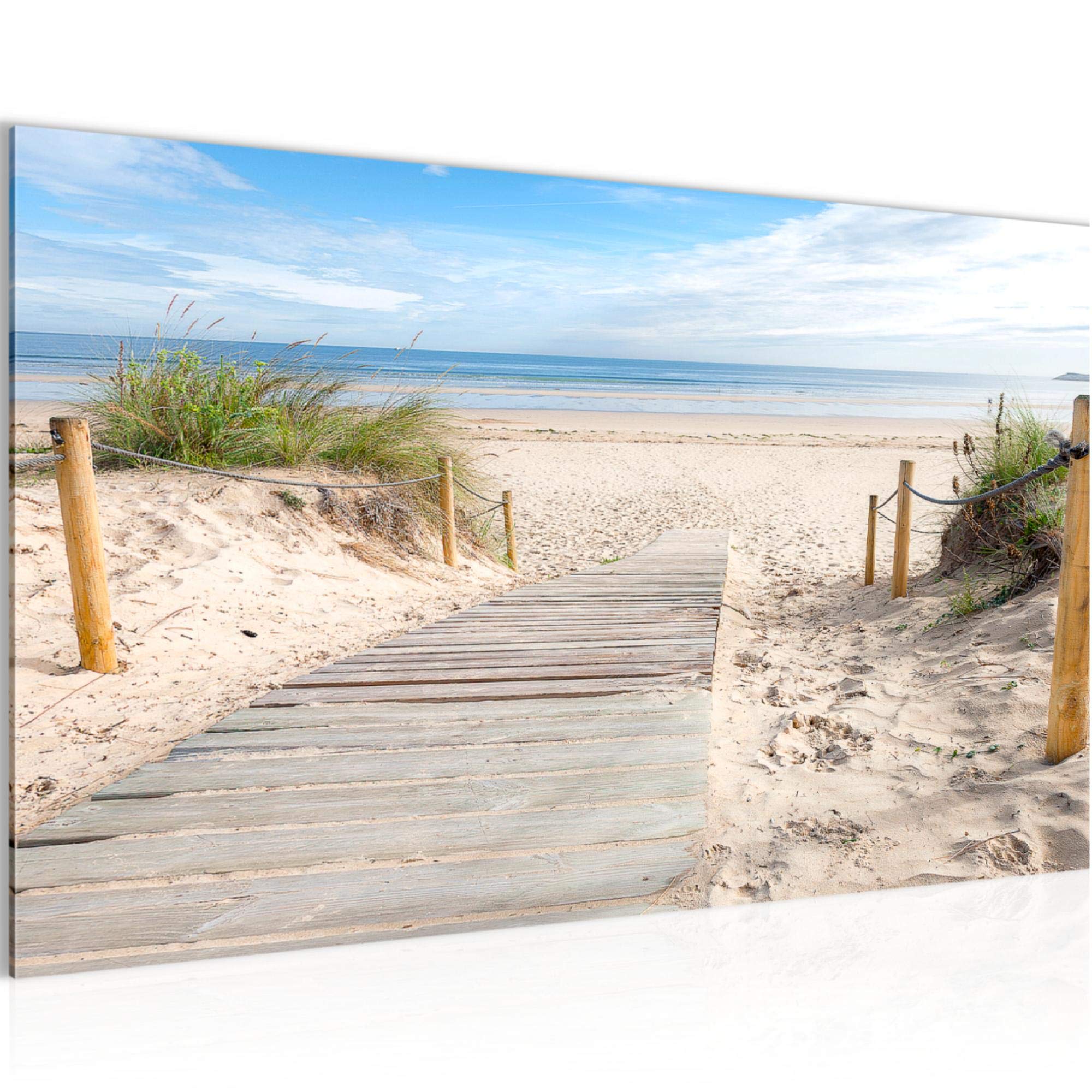 Tableau decoracion murale panorama beige bleu pour habiller un grand mur vide
