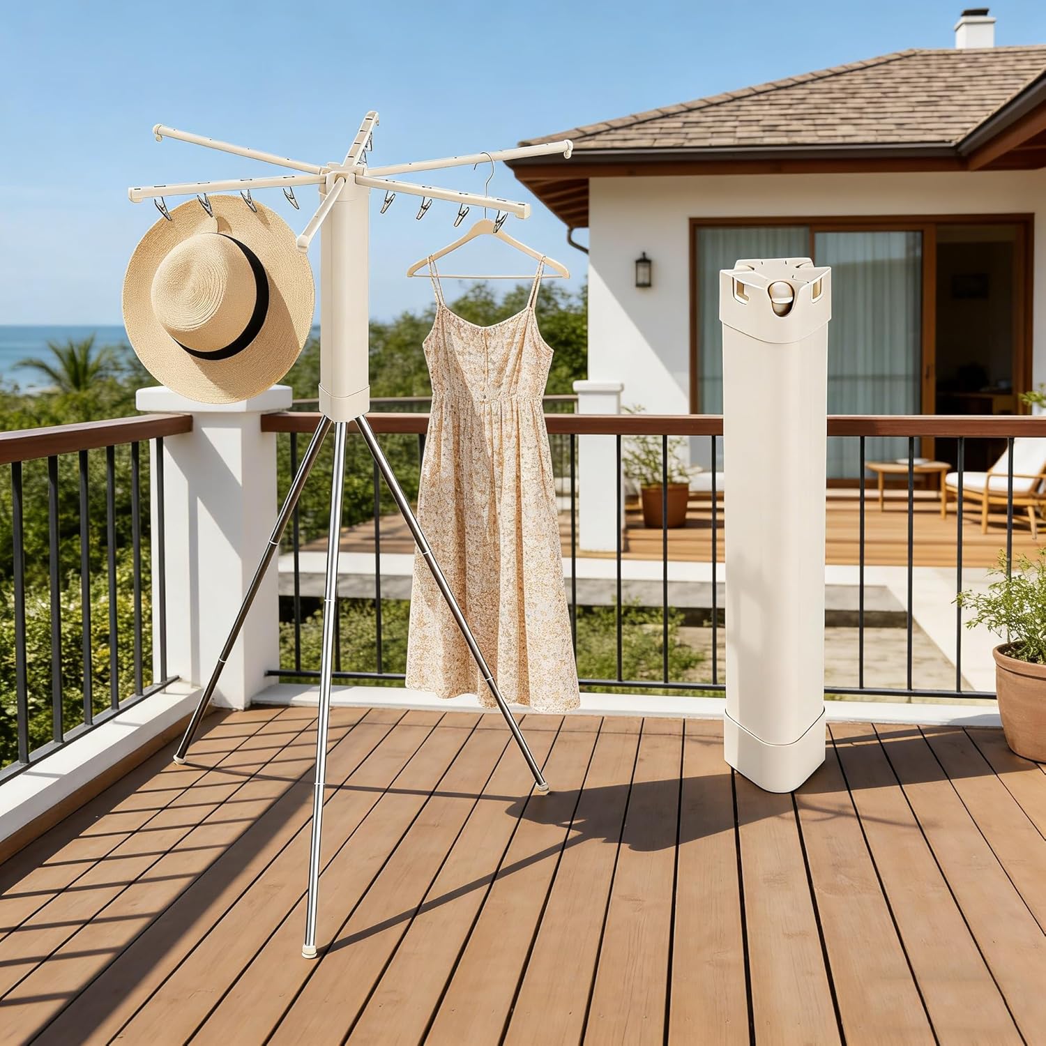 16inch/40cm Triangular Portable Dying Racks Foldable Beige Hanger with Dying Clips for Home, Hotel, Cruise, Sports & Outdoors