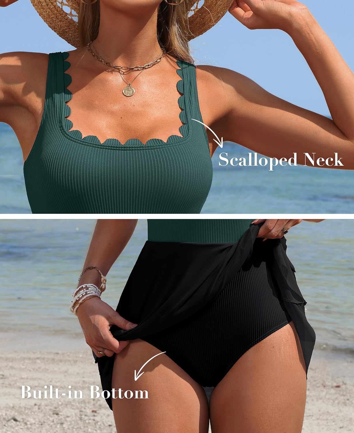 Charmo Women One Piece Swimdress Tummy Control Swimsuits Full Coverage Bathing Suit Modest Mesh Sheer Swim Skirt