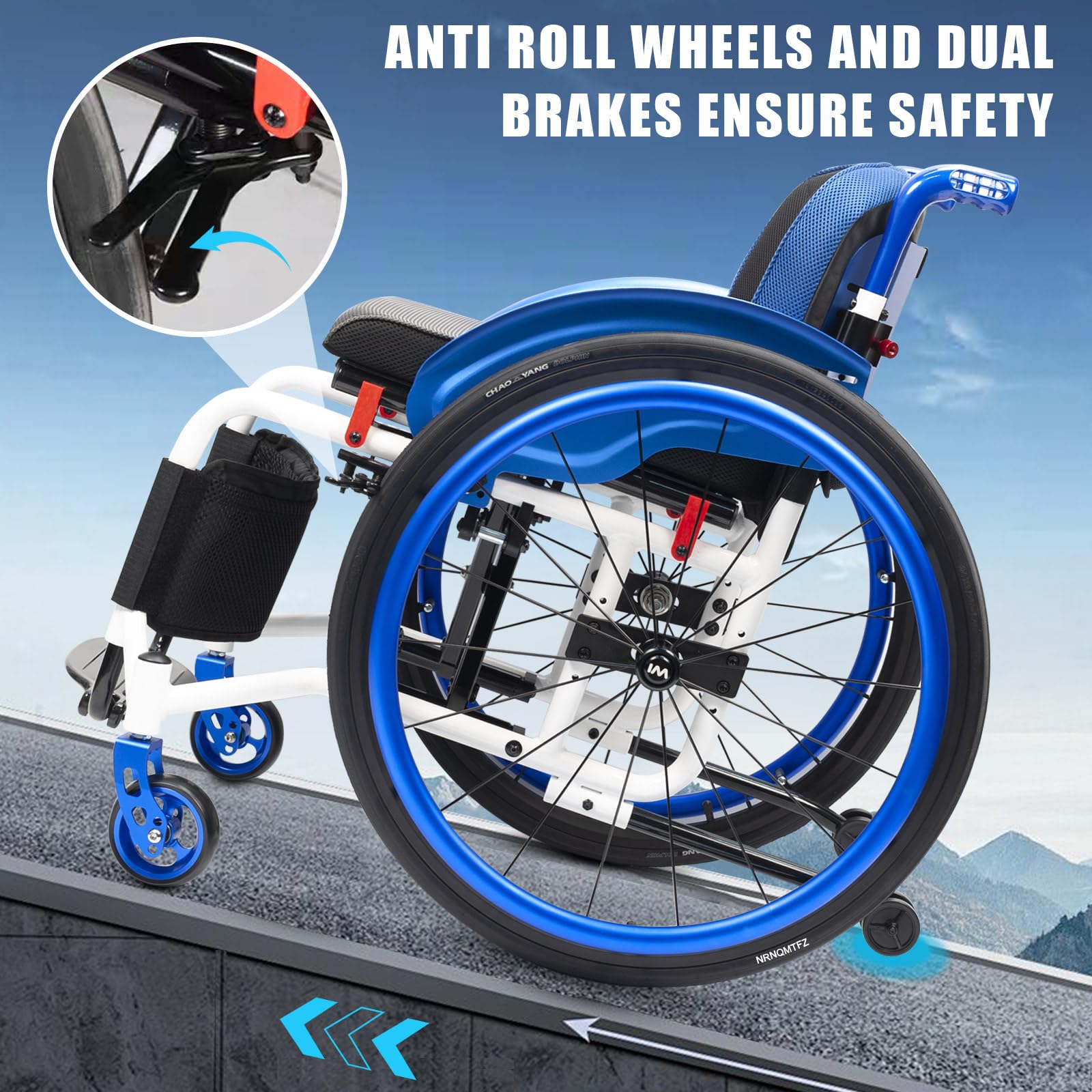 Silla De Ruedas Plegable,Silla de Ruedas Deportiva para Adulto,Silla de Ruedas Ligera,marco de aleación de aluminio,Extracción con un botón,Silla de ruedas de tránsito(Seat width 40cm/15.7in,B)