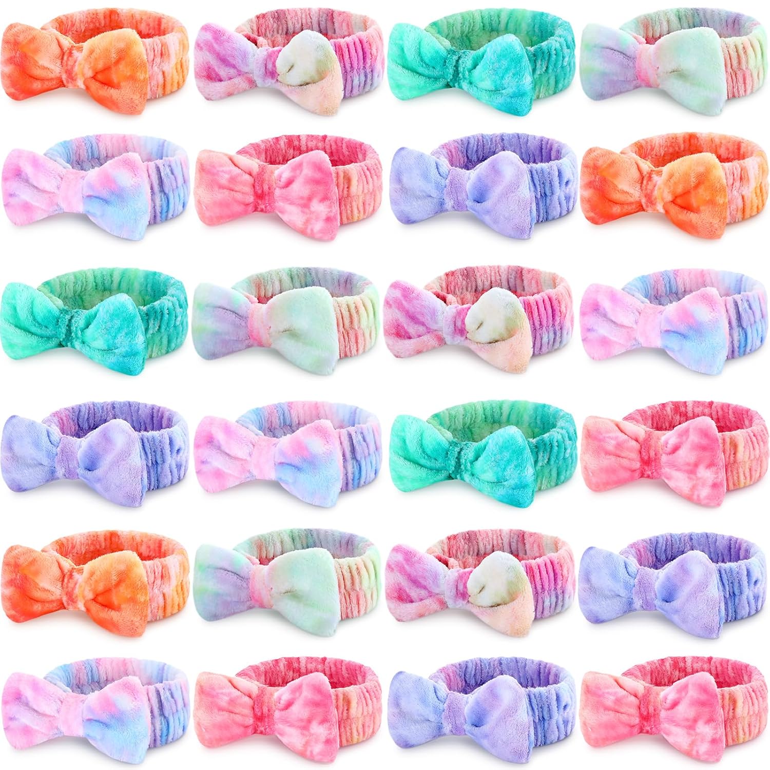 Riceshoot 24 Pieces Spa Headband Skincare Microfiber Tie Dye Headband Elastic Bow Tie Makeup for Washing Face Hair Wrap Accessories for Women Shower Gift