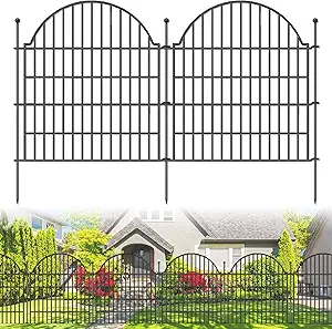 Decorative Metal Garden Fence 10 Panels, 32in (H) x 23.6ft (L) No Dig Dog Fence Outdoor for Yard, Temporary Rustproof Metal Wire Rabbit Dog Garden Border Fencing for Patio