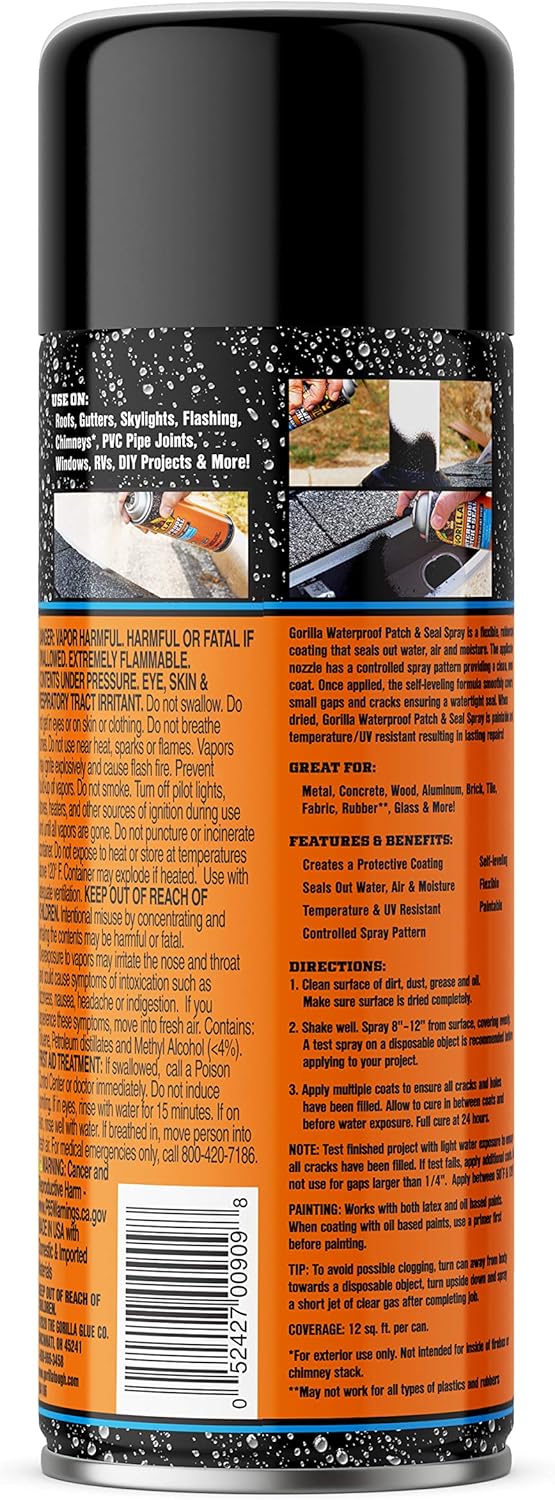 Gorilla Waterproof Patch & Seal Spray, Black, 16 Ounces, 1 Pack: Home Improvement