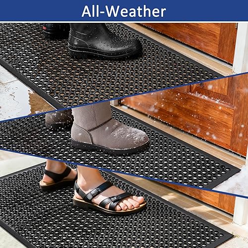 Vista 6 de Tapete de goma para exteriores, antifatiga, antideslizante, para restaurante comercial, 36 x 60 pulgadas, tapete de drenaje de cocina de goma