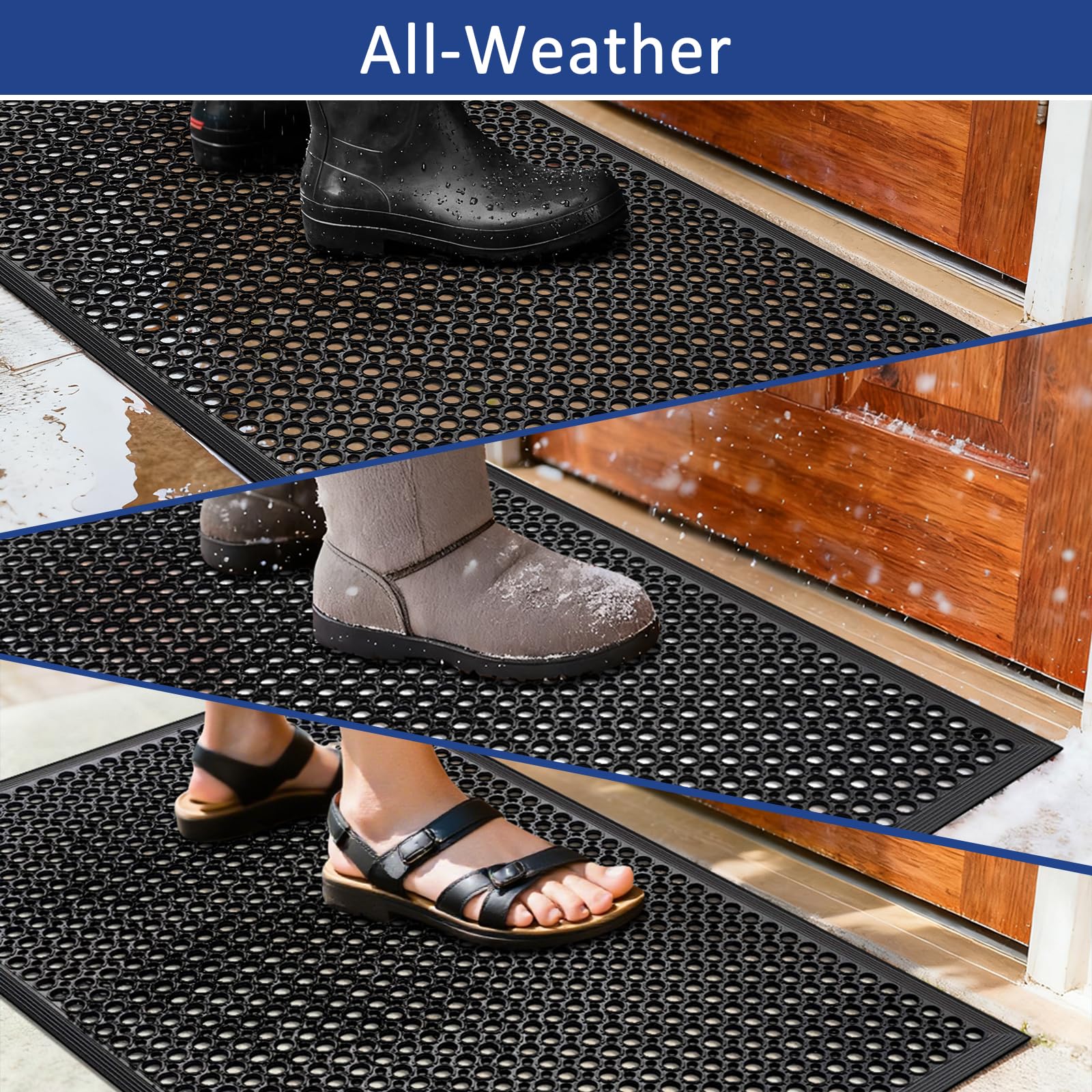 Anti Fatigue Rubber Mats Outdoor Restaurant Kitchen Rubber Drainage Floor Mat Durable No Slip Commercial Bar Floor Mats Used for Garage Black 36" x 60"