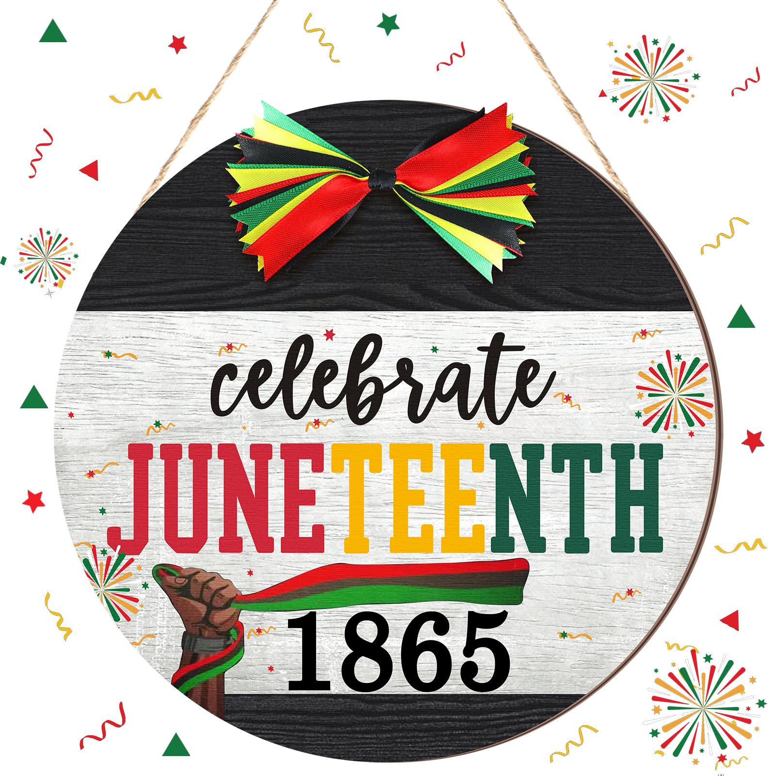 Boao Happy Juneteenth Day Door Sign Decorations Freedom Day Door Wreath African American Wooden Hanging Decorations for Juneteenth Party Supplies