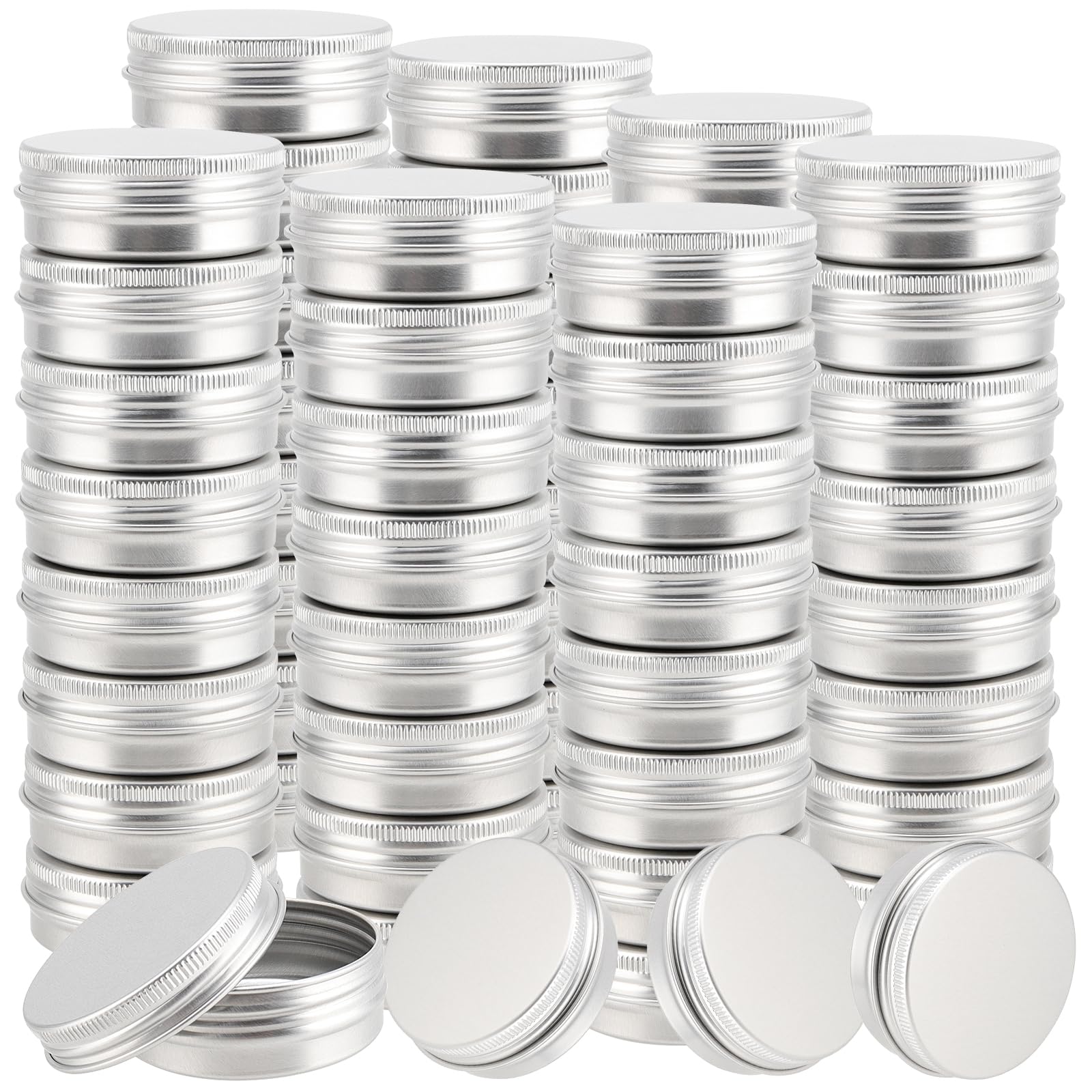 Seunmuk Silver 50 Pcs 30Ml/1Oz Aluminium Tin Cans, Small Round Metal Tins With Screw Lids, Empty Storage Container For Makeup, Sample, Candles, Lip Balm,