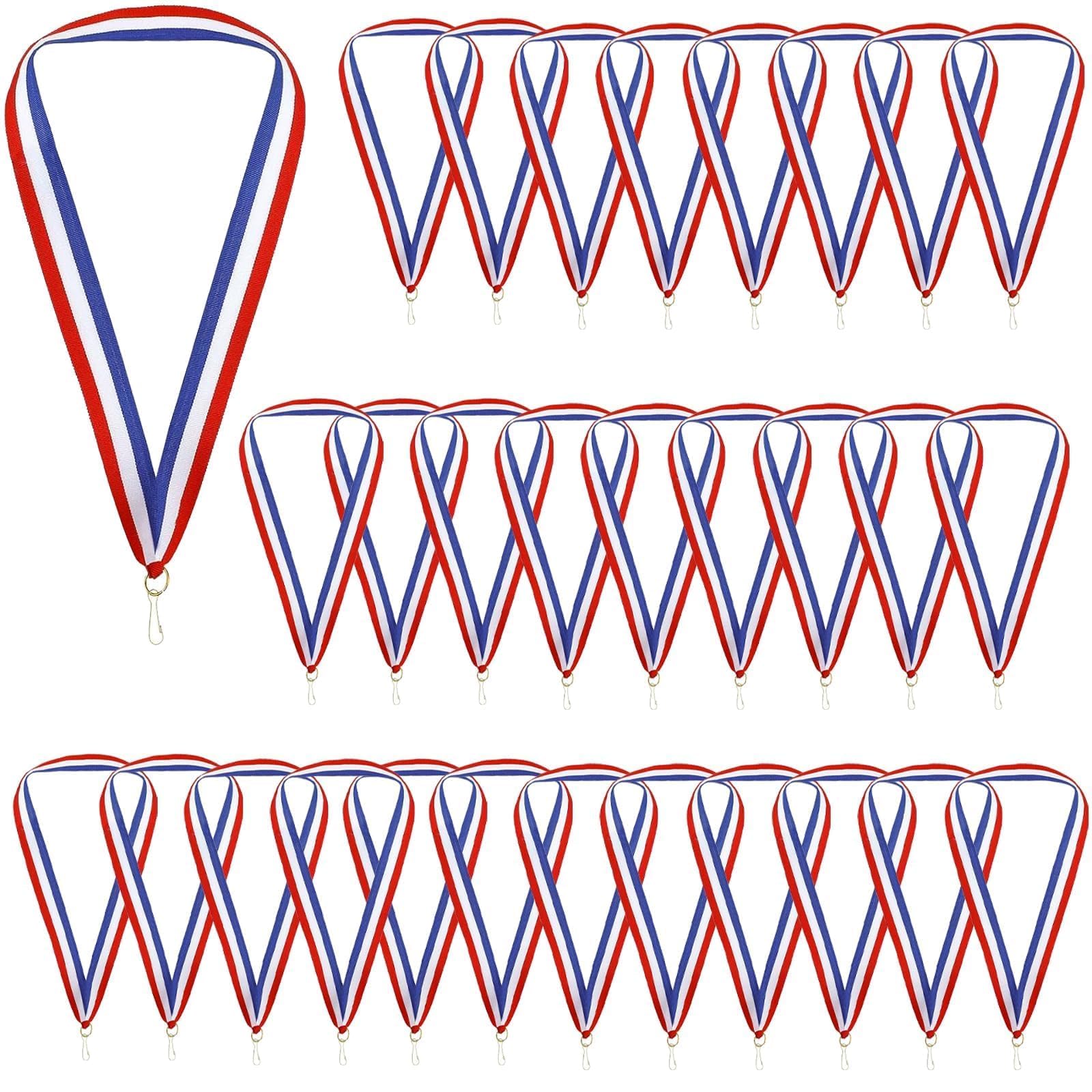 Lot de 12 Rubans de Médailles, Lanière de Médaille, Rubans Médaille Bleu Blanc Rouge, Cordon Médaille avec Clips, Cordon Medaille Tricolore pour événements Sportifs mentions élogieuses
